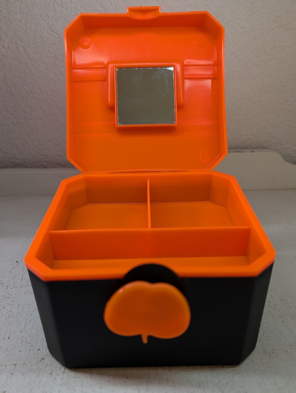 Vintage Retro Caboodle Case 2 Tier Mirror Tray Insert Orange Black Organizer